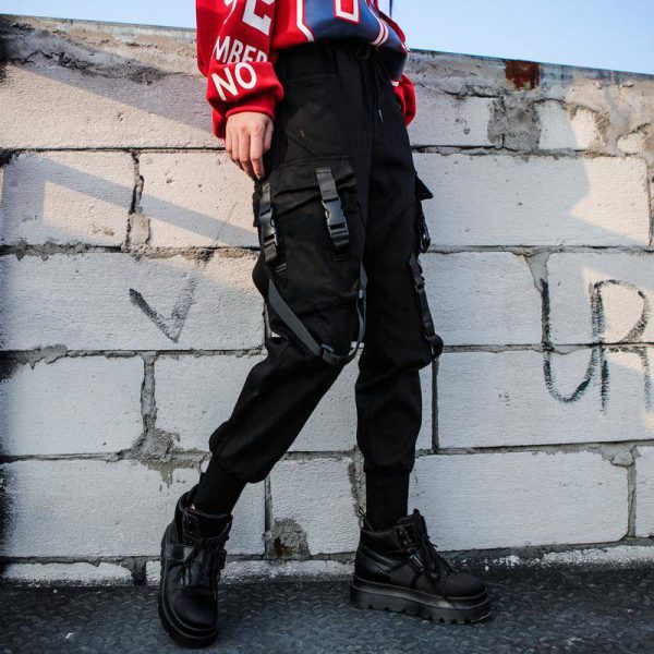 Hip Hop Black Cargo Pants High Waist Plus Sizes - Image 3