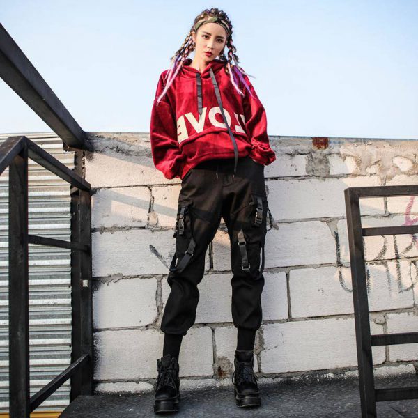 Hip Hop Black Cargo Pants High Waist Plus Sizes - Image 2