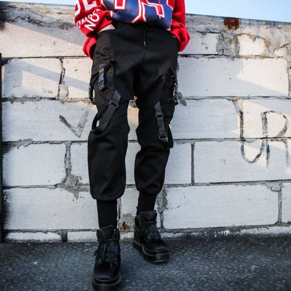 Hip Hop Black Cargo Pants High Waist Plus Sizes - Image 4