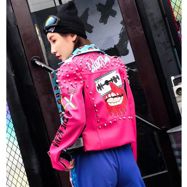 Think Pink Punk Leather Jacket - Image 3