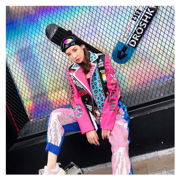 Think Pink Punk Leather Jacket - Image 4